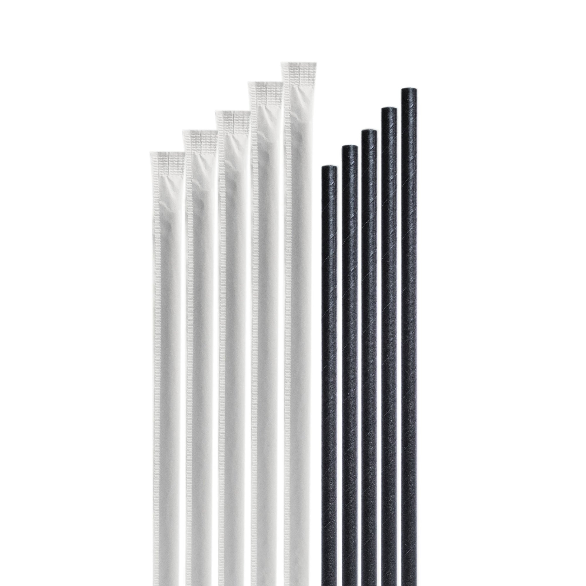 Paper Straws Straight Black Wrapped